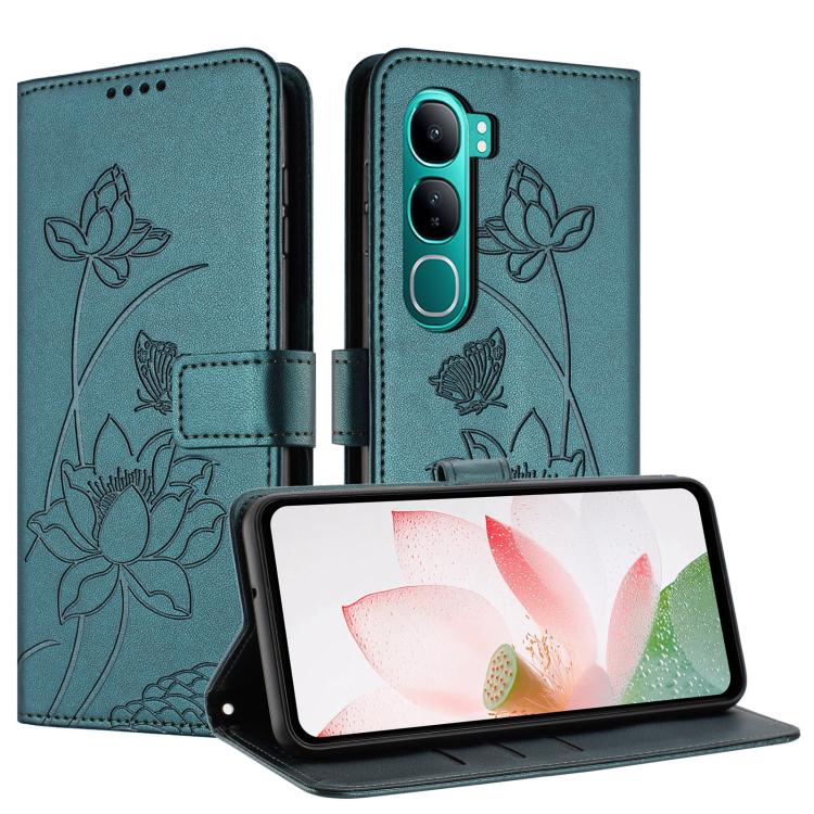 For vivo V40 Lite 5G IND Lotus Embossed Leather Phone Case with Lanyard