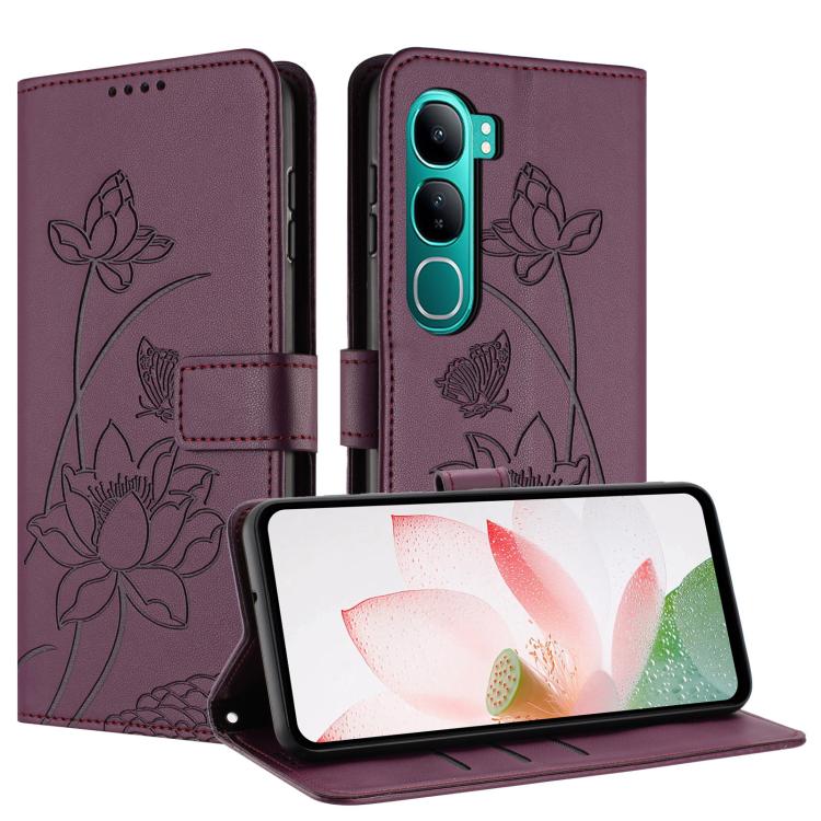 For vivo V40 Lite 5G IND Lotus Embossed Leather Phone Case with Lanyard