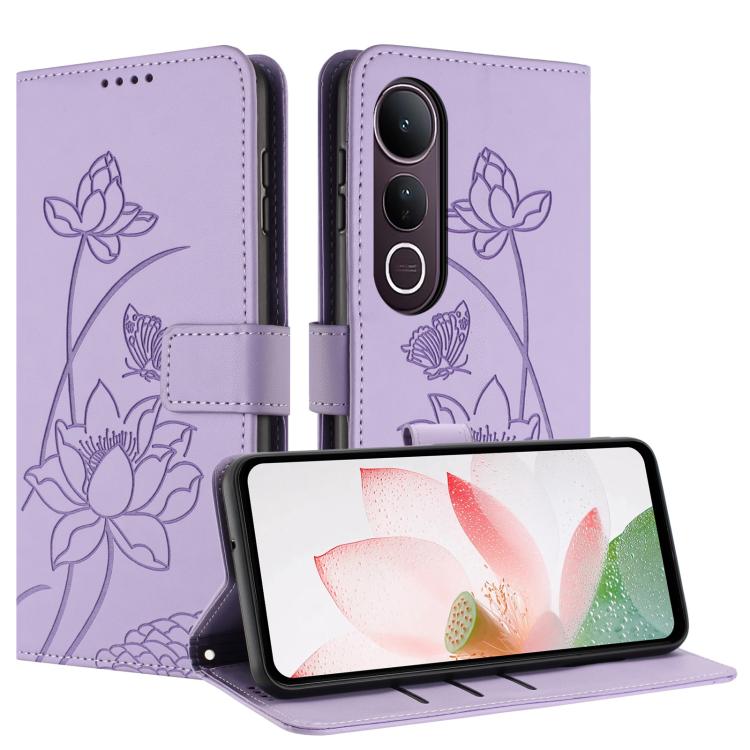 For vivo V50 Lite 5G / 4G Lotus Embossed Leather Phone Case with Lanyard