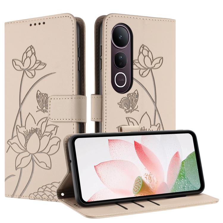 For vivo V50 Lite 5G / 4G Lotus Embossed Leather Phone Case with Lanyard