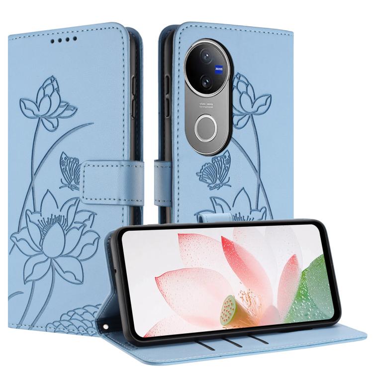 For vivo V50 5G Global / V50e 5G Lotus Embossed Leather Phone Case with Lanyard