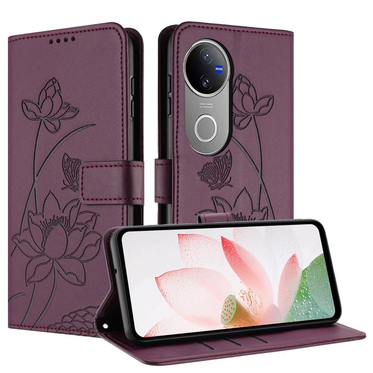 For vivo V50 5G Global / V50e 5G Lotus Embossed Leather Phone Case with Lanyard