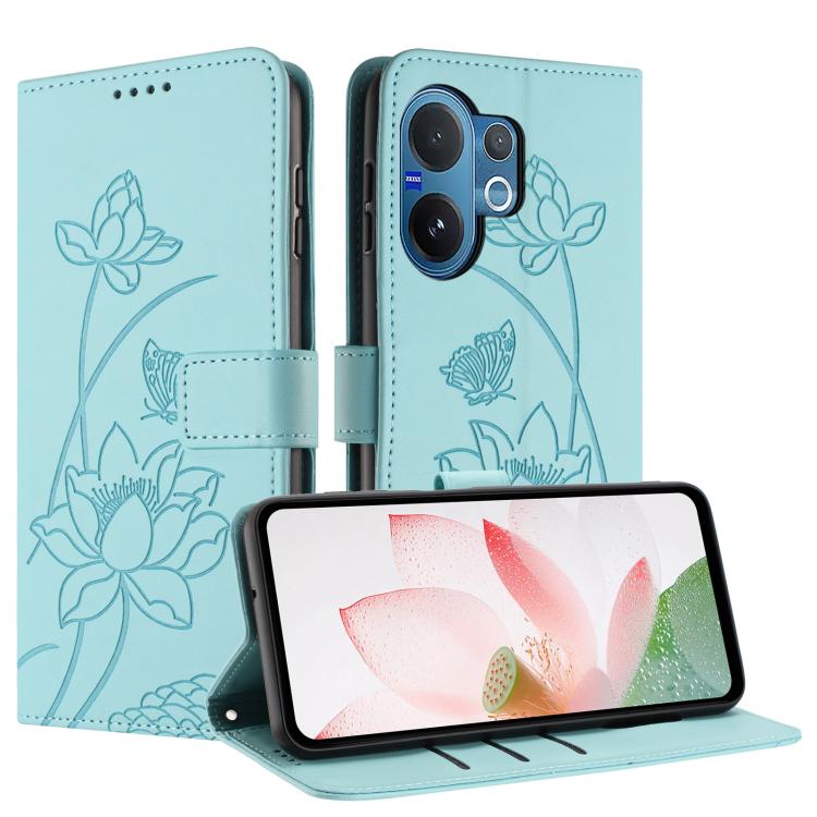 For vivo V60 5G Lotus Embossed Leather Phone Case with Lanyard
