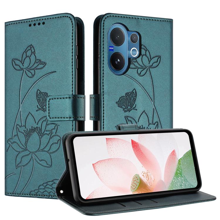 For vivo V60 5G Lotus Embossed Leather Phone Case with Lanyard