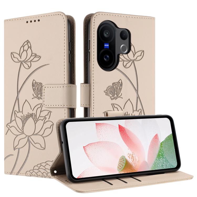 For vivo X200 FE / S30 Pro mini Lotus Embossed Leather Phone Case with Lanyard