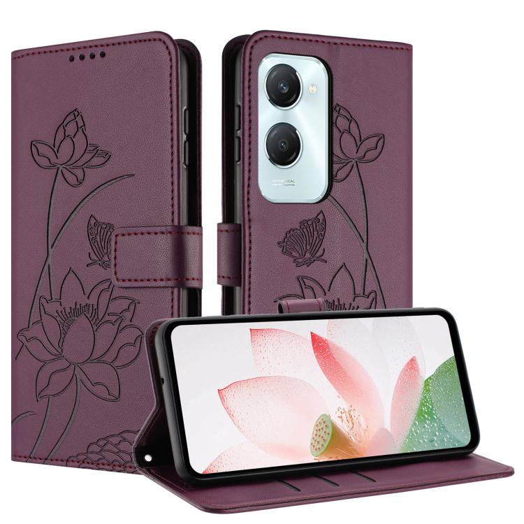 For vivo Y03 4G / Y18 / Y18e Lotus Embossed Leather Phone Case with Lanyard