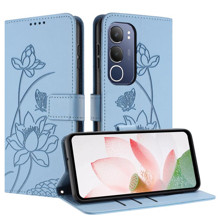 For vivo Y19s Global / Y29 5G Lotus Embossed Leather Phone Case with Lanyard