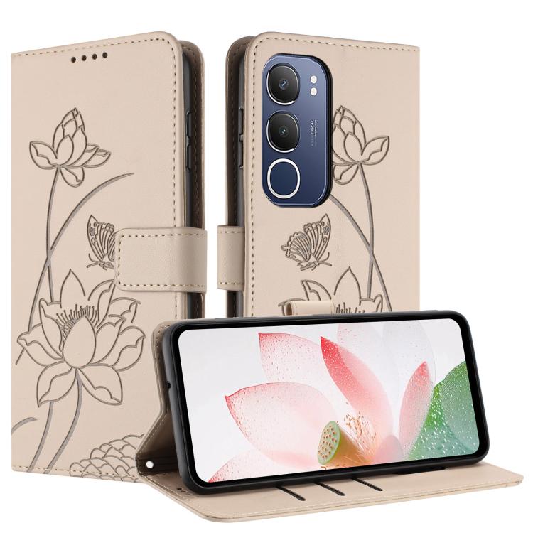 For vivo Y19s Global / Y29 5G Lotus Embossed Leather Phone Case with Lanyard