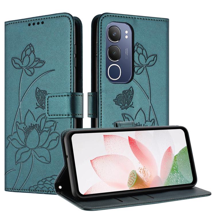 For vivo Y19s Global / Y29 5G Lotus Embossed Leather Phone Case with Lanyard