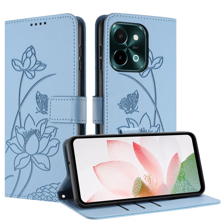 For vivo Y28 4G / iQOO Z9x 5G Lotus Embossed Leather Phone Case with Lanyard