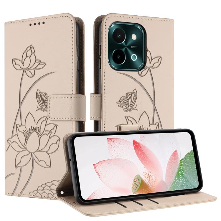 For vivo Y28 4G / iQOO Z9x 5G Lotus Embossed Leather Phone Case with Lanyard