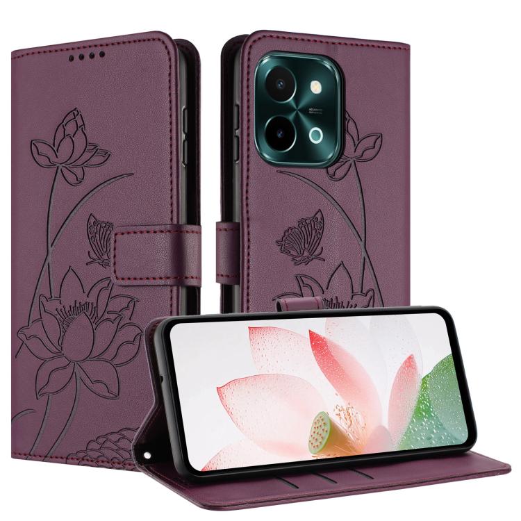 For vivo Y28 4G / iQOO Z9x 5G Lotus Embossed Leather Phone Case with Lanyard