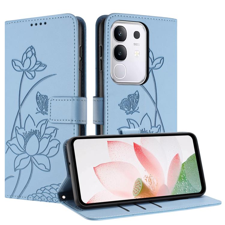 For vivo Y29 4G Global / T4x 5G Lotus Embossed Leather Phone Case with Lanyard