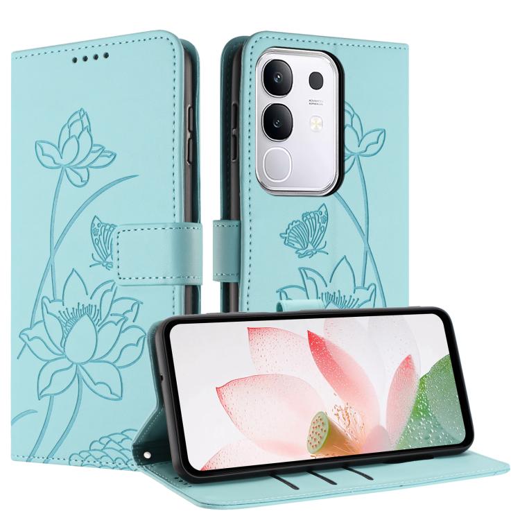 For vivo Y29 4G Global / T4x 5G Lotus Embossed Leather Phone Case with Lanyard
