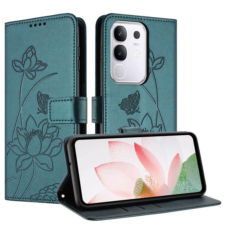 For vivo Y29 4G Global / T4x 5G Lotus Embossed Leather Phone Case with Lanyard