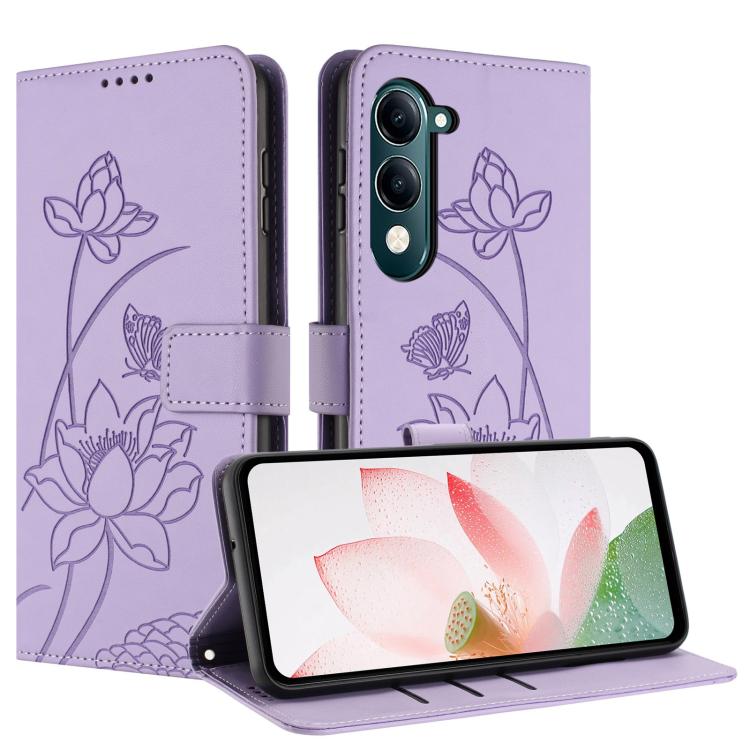 For vivo Y29s 5G Global / Y04 / Y19e 4G Lotus Embossed Leather Phone Case with Lanyard