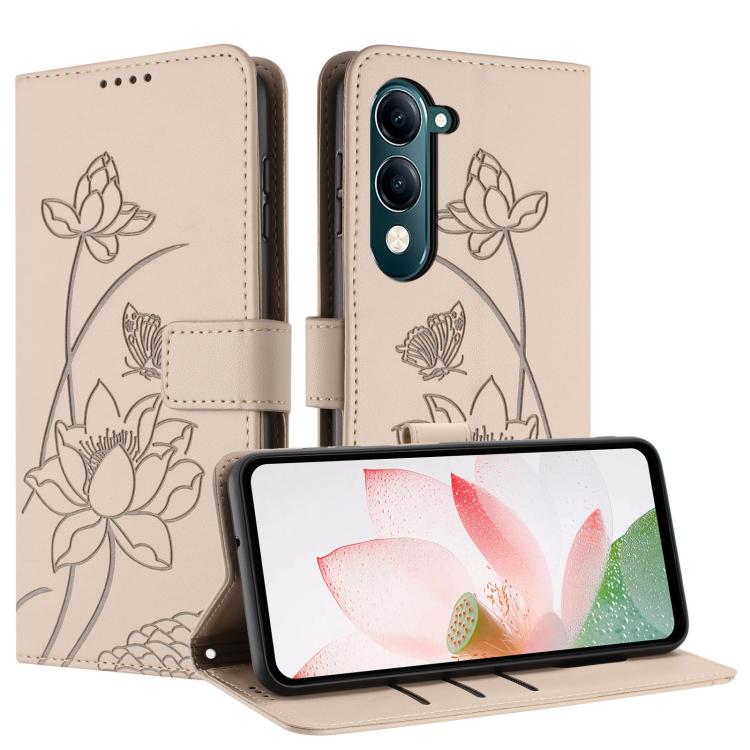 For vivo Y29s 5G Global / Y04 / Y19e 4G Lotus Embossed Leather Phone Case with Lanyard