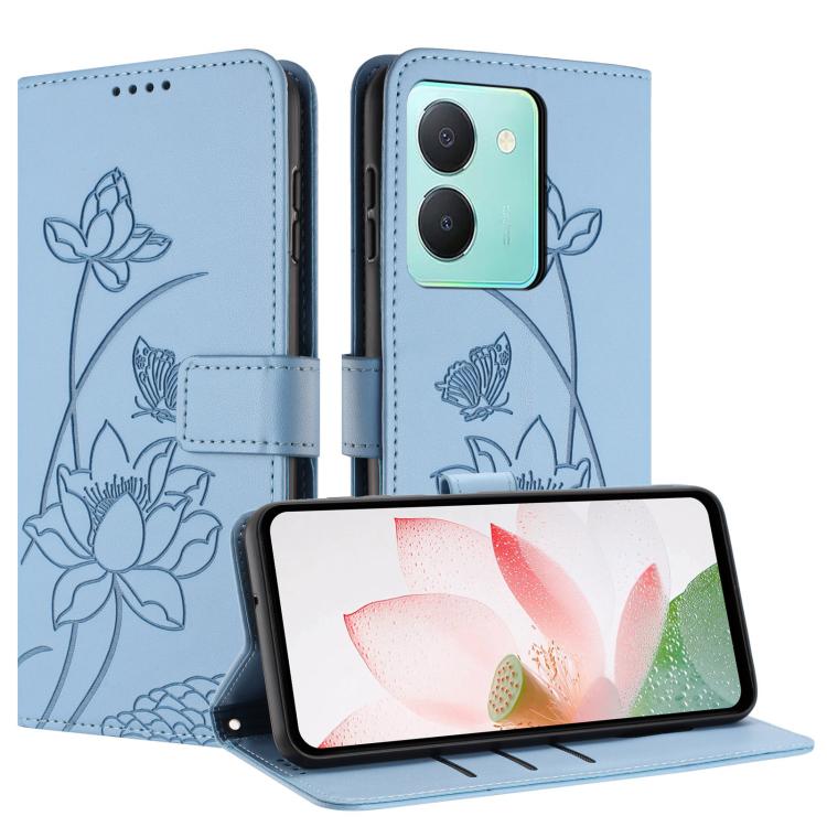 For vivo Y36 4G / 5G Global Lotus Embossed Leather Phone Case with Lanyard