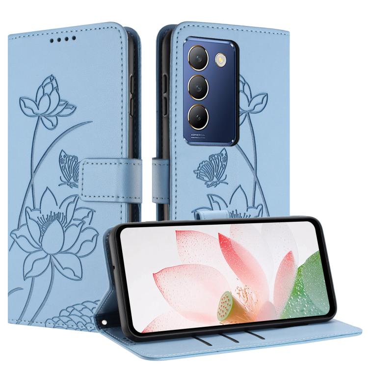 For vivo Y100 IND / Y200e 5G Global Lotus Embossed Leather Phone Case with Lanyard
