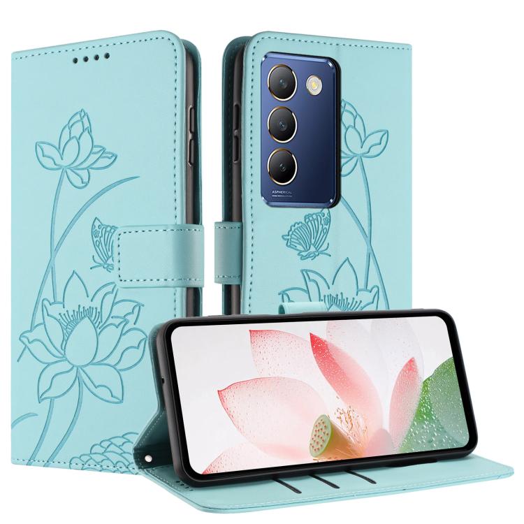For vivo Y100 IND / Y200e 5G Global Lotus Embossed Leather Phone Case with Lanyard