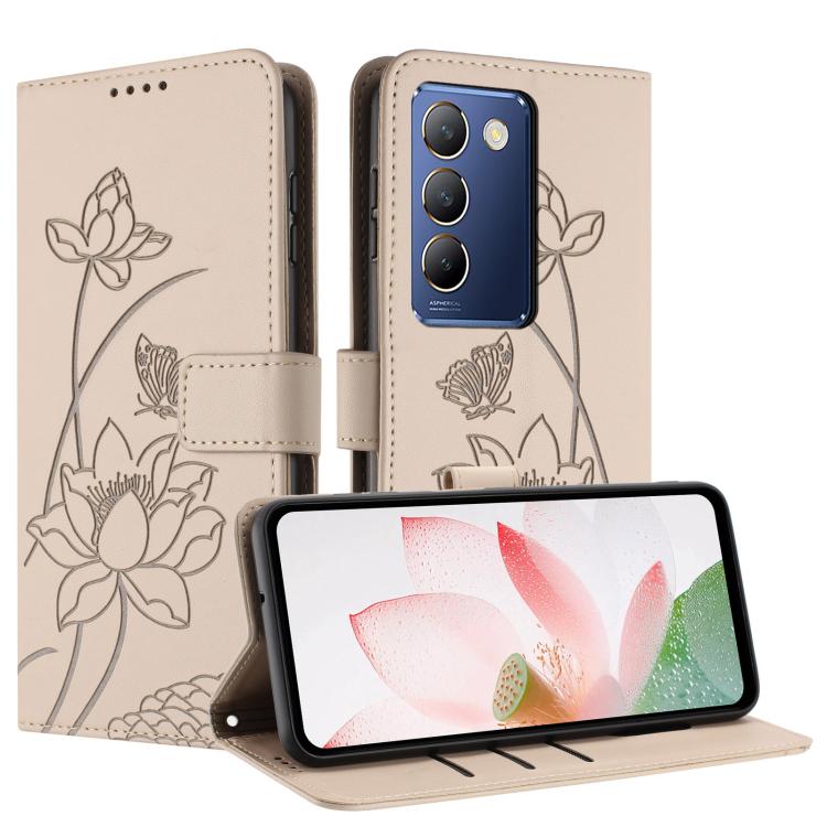 For vivo Y100 IND / Y200e 5G Global Lotus Embossed Leather Phone Case with Lanyard