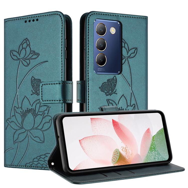 For vivo Y100 IND / Y200e 5G Global Lotus Embossed Leather Phone Case with Lanyard