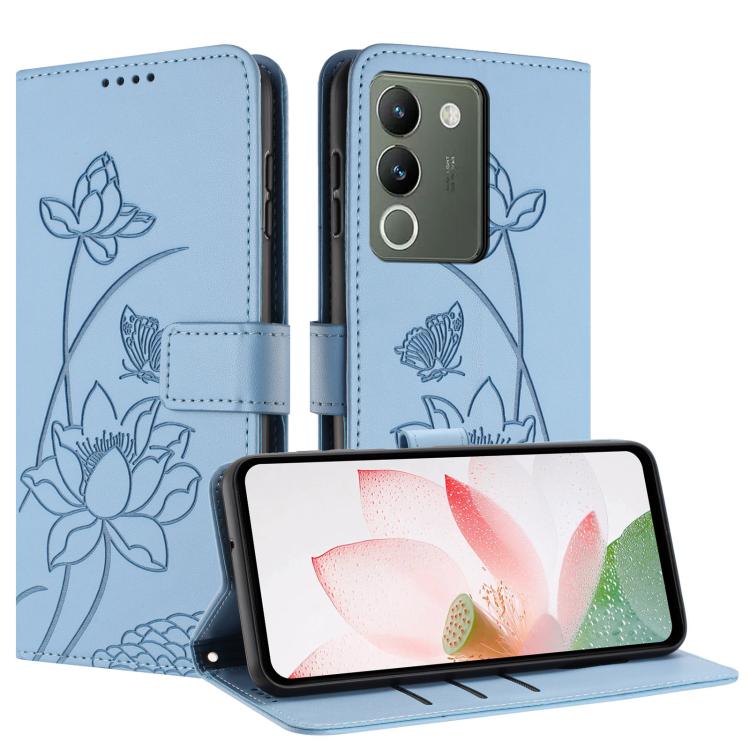 For vivo Y200 5G Global / V29e 5G Lotus Embossed Leather Phone Case with Lanyard