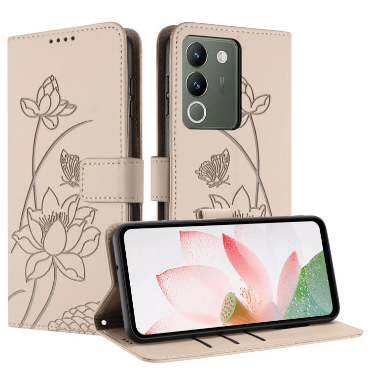 For vivo Y200 5G Global / V29e 5G Lotus Embossed Leather Phone Case with Lanyard