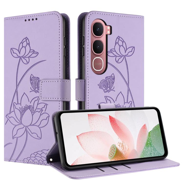 For vivo Y31 5G 2025 Lotus Embossed Leather Phone Case with Lanyard