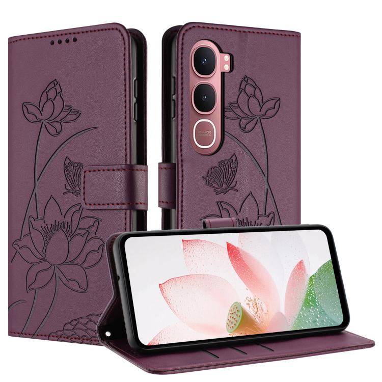 For vivo Y31 5G 2025 Lotus Embossed Leather Phone Case with Lanyard