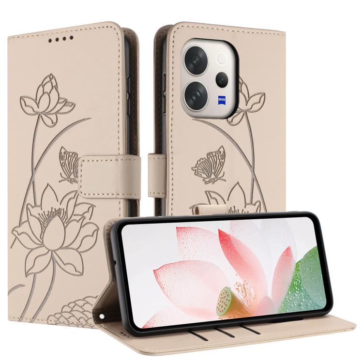 For vivo V70 5G Lotus Embossed Leather Phone Case with Lanyard