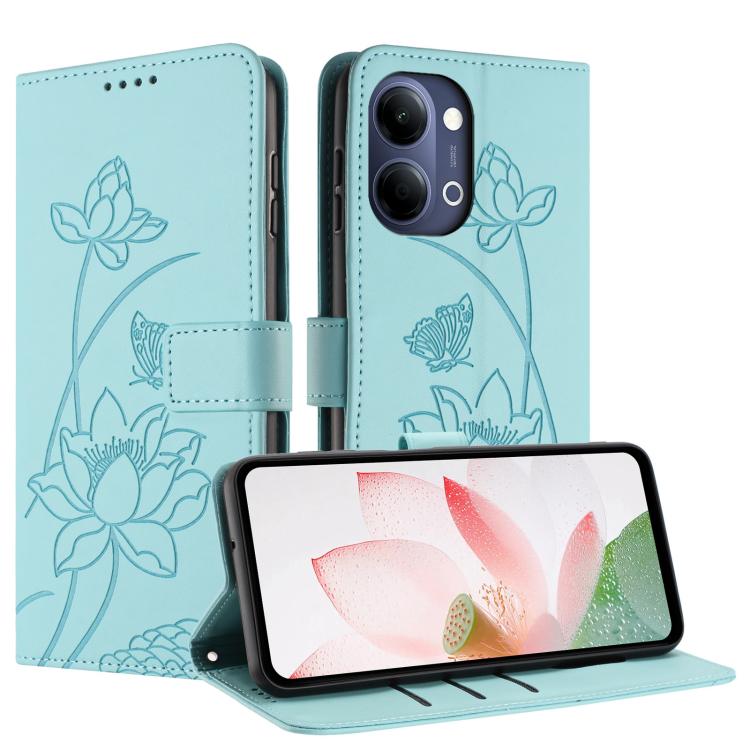 For vivo Y05 4G Lotus Embossed Leather Phone Case with Lanyard