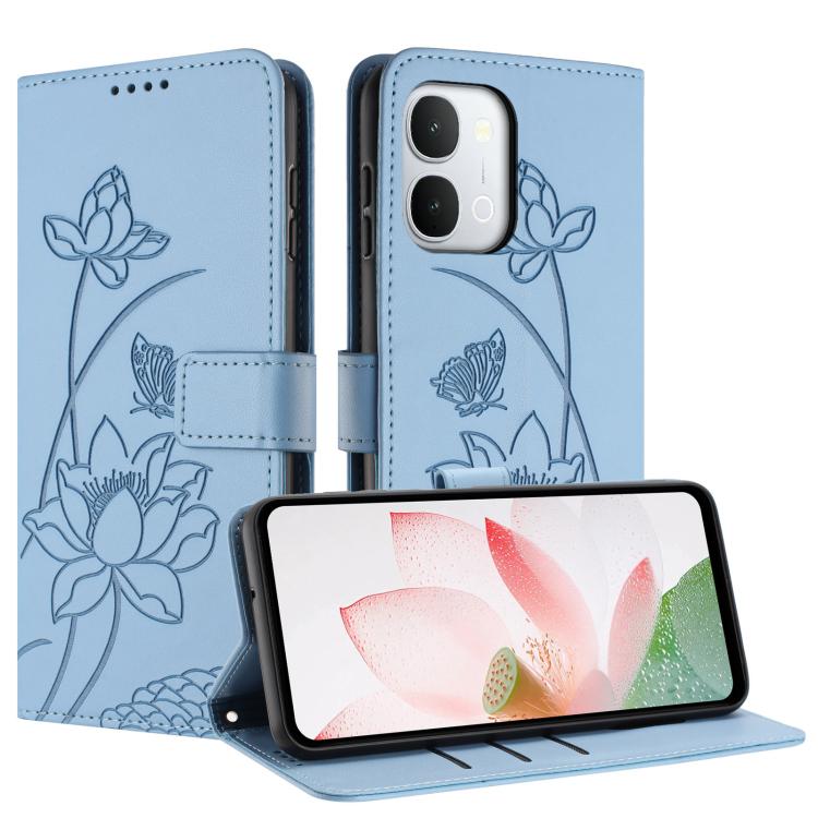 For vivo Y500i 5G Lotus Embossed Leather Phone Case with Lanyard