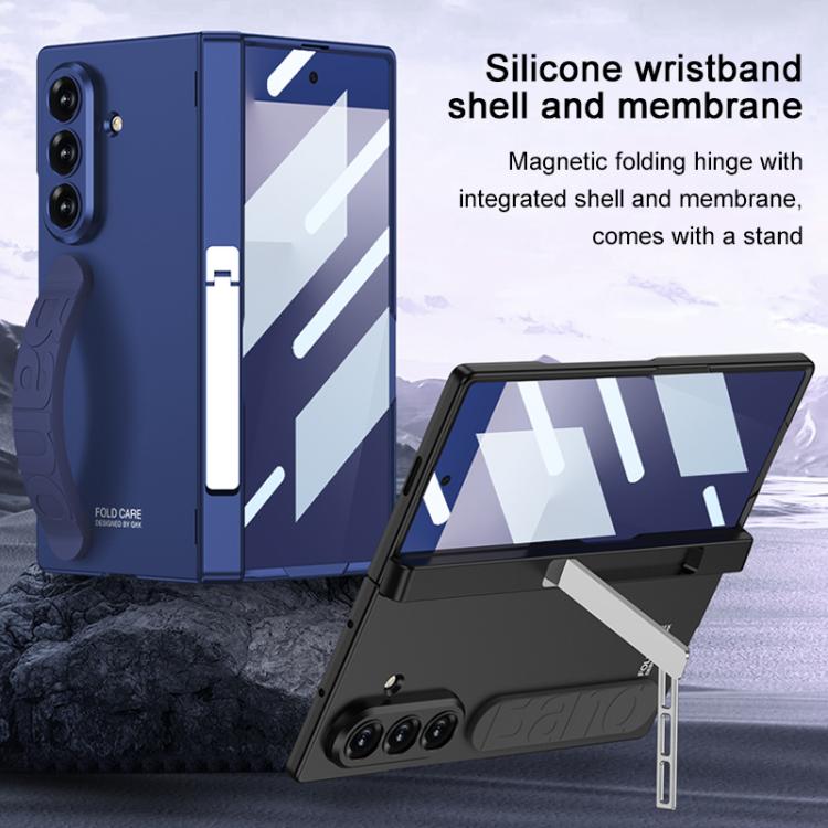 For Samsung Galaxy Z Fold7 5G GKK Integrated Magnetic Folding Silicone Wristband Phone Case with Side Bracket