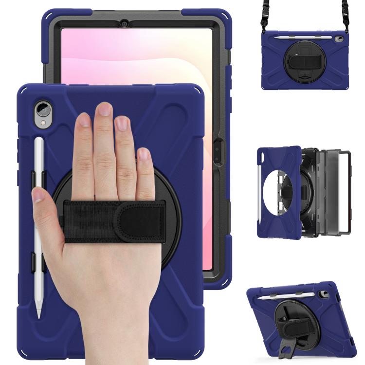 For Samsung Galaxy Tab S11 2025 Rotatable Holder Silicone Hybrid PC Tablet Case with Shoulder Strap
