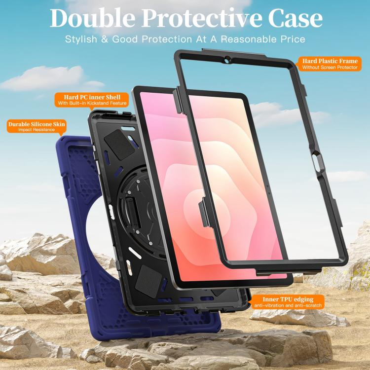 For Samsung Galaxy Tab S11 2025 Rotatable Holder Silicone Hybrid PC Tablet Case with Shoulder Strap