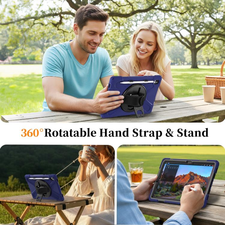 For Samsung Galaxy Tab S11 2025 Rotatable Holder Silicone Hybrid PC Tablet Case with Shoulder Strap
