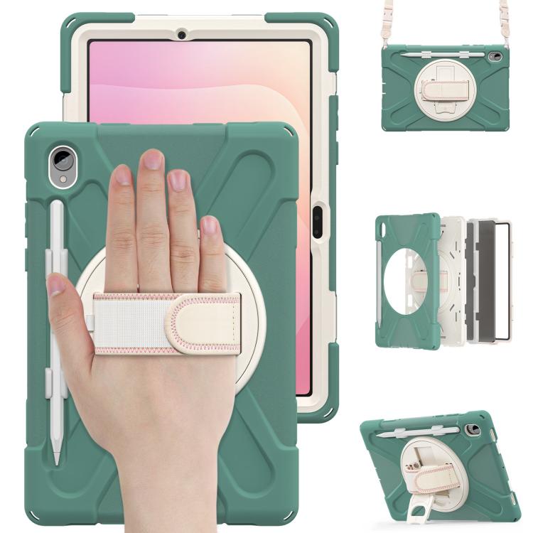 For Samsung Galaxy Tab S11 2025 Rotatable Holder Silicone Hybrid PC Tablet Case with Shoulder Strap