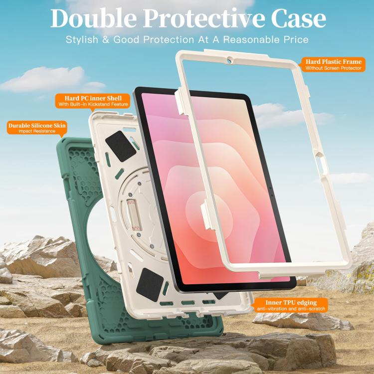 For Samsung Galaxy Tab S11 2025 Rotatable Holder Silicone Hybrid PC Tablet Case with Shoulder Strap
