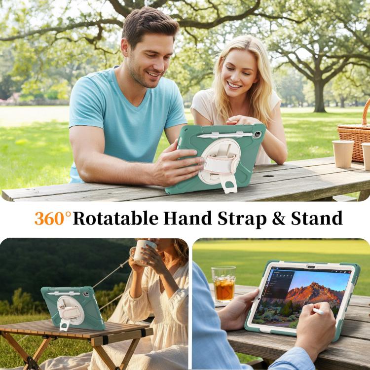 For Samsung Galaxy Tab S11 2025 Rotatable Holder Silicone Hybrid PC Tablet Case with Shoulder Strap