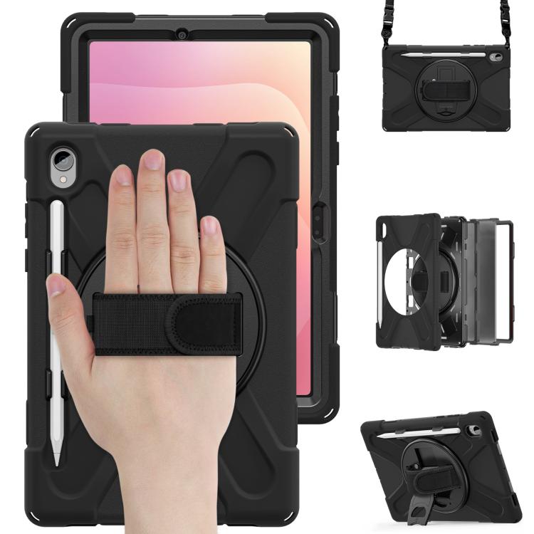 For Samsung Galaxy Tab S11 2025 Rotatable Holder Silicone Hybrid PC Tablet Case with Shoulder Strap