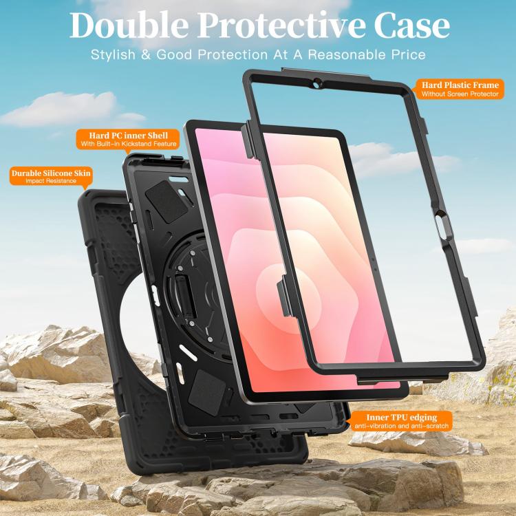 For Samsung Galaxy Tab S11 2025 Rotatable Holder Silicone Hybrid PC Tablet Case with Shoulder Strap