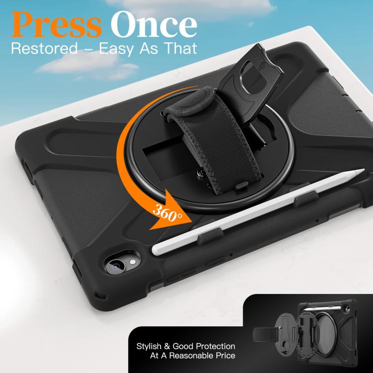 For Samsung Galaxy Tab S11 2025 Rotatable Holder Silicone Hybrid PC Tablet Case with Shoulder Strap