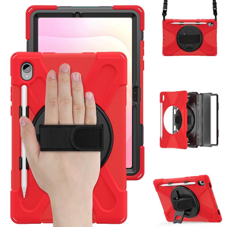 For Samsung Galaxy Tab S11 2025 Rotatable Holder Silicone Hybrid PC Tablet Case with Shoulder Strap