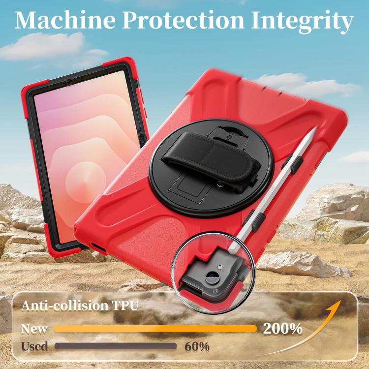For Samsung Galaxy Tab S11 2025 Rotatable Holder Silicone Hybrid PC Tablet Case with Shoulder Strap