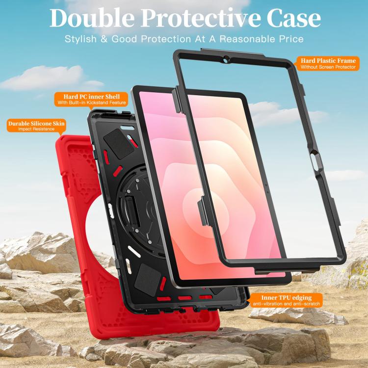 For Samsung Galaxy Tab S11 2025 Rotatable Holder Silicone Hybrid PC Tablet Case with Shoulder Strap