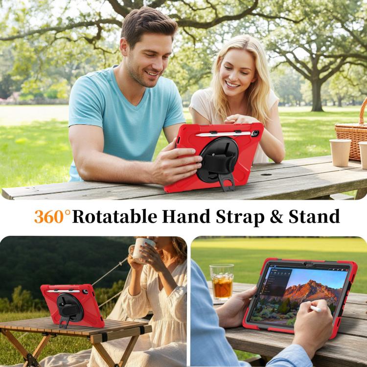 For Samsung Galaxy Tab S11 2025 Rotatable Holder Silicone Hybrid PC Tablet Case with Shoulder Strap