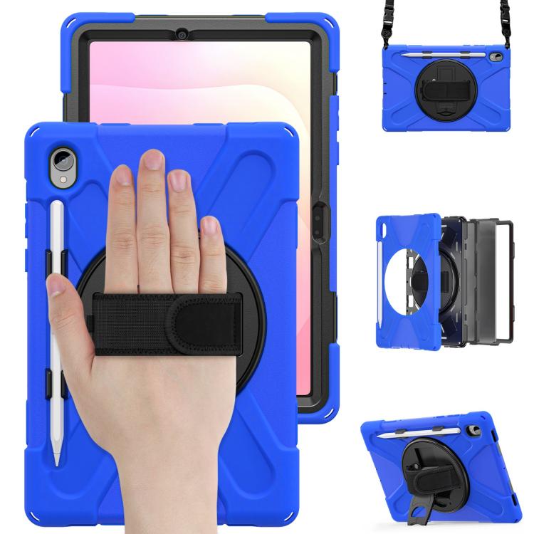For Samsung Galaxy Tab S11 2025 Rotatable Holder Silicone Hybrid PC Tablet Case with Shoulder Strap
