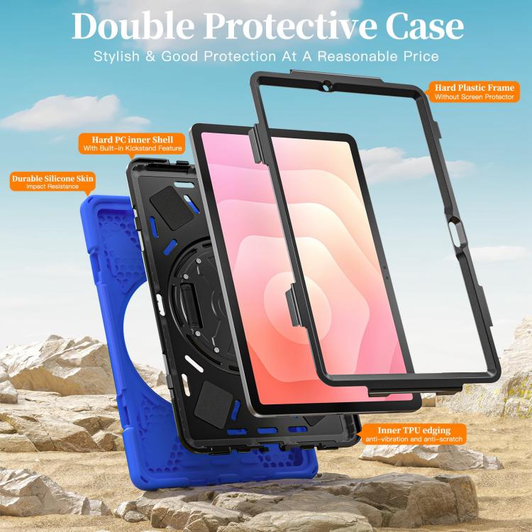 For Samsung Galaxy Tab S11 2025 Rotatable Holder Silicone Hybrid PC Tablet Case with Shoulder Strap
