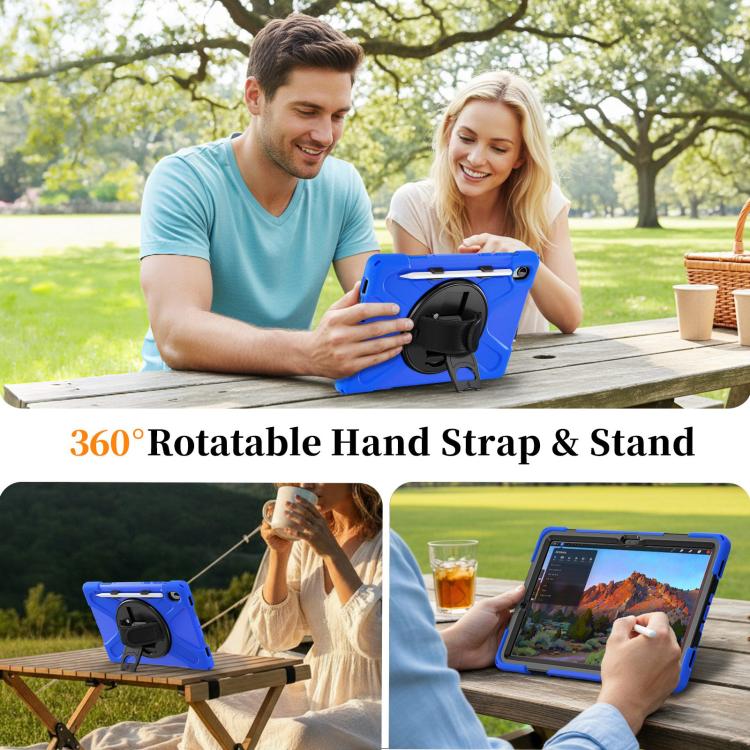 For Samsung Galaxy Tab S11 2025 Rotatable Holder Silicone Hybrid PC Tablet Case with Shoulder Strap